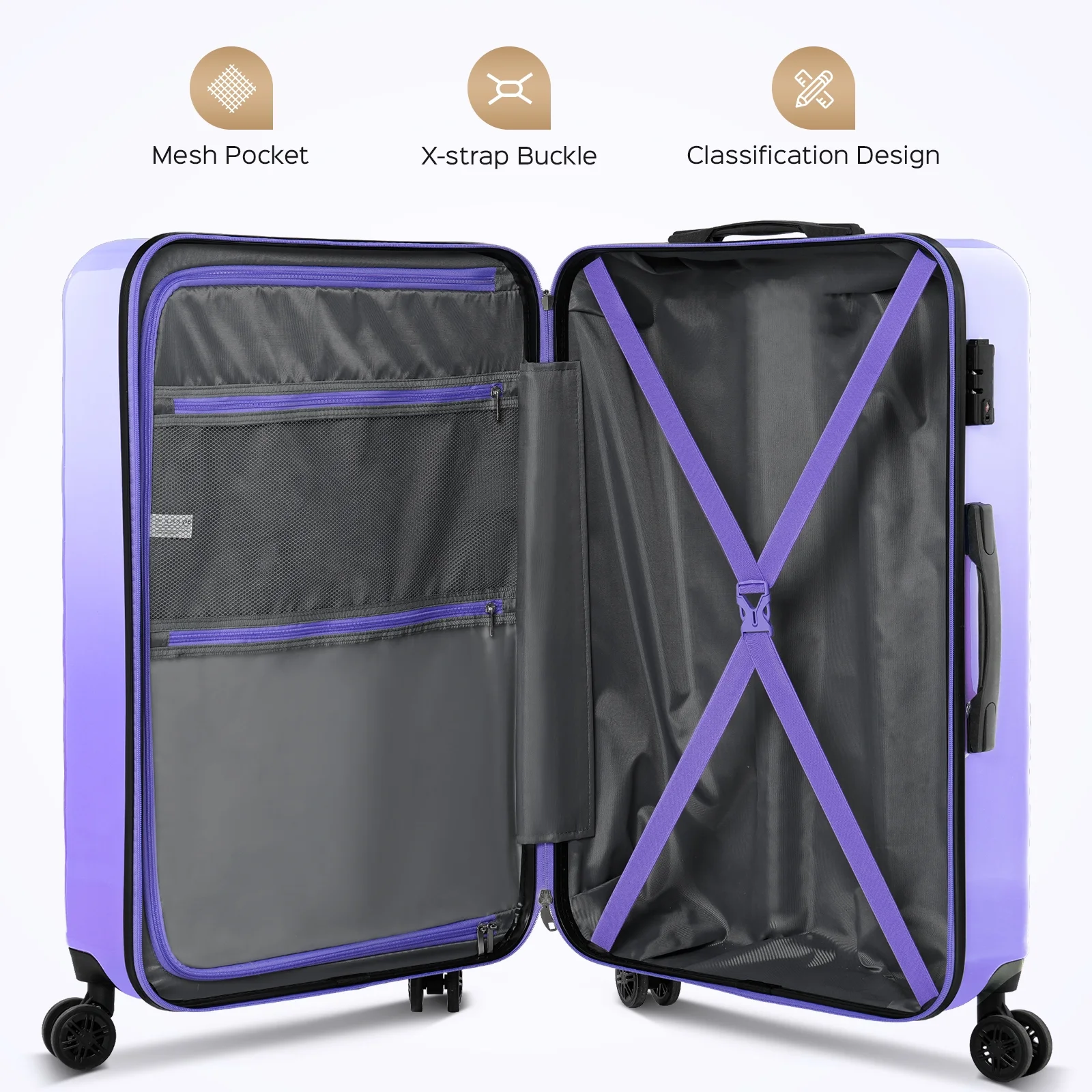 28-inch PC + ABS Large Checked Suitcase with Spinner Wheels and TSA Lock for Travel Trips Business, Purple - Image 2
