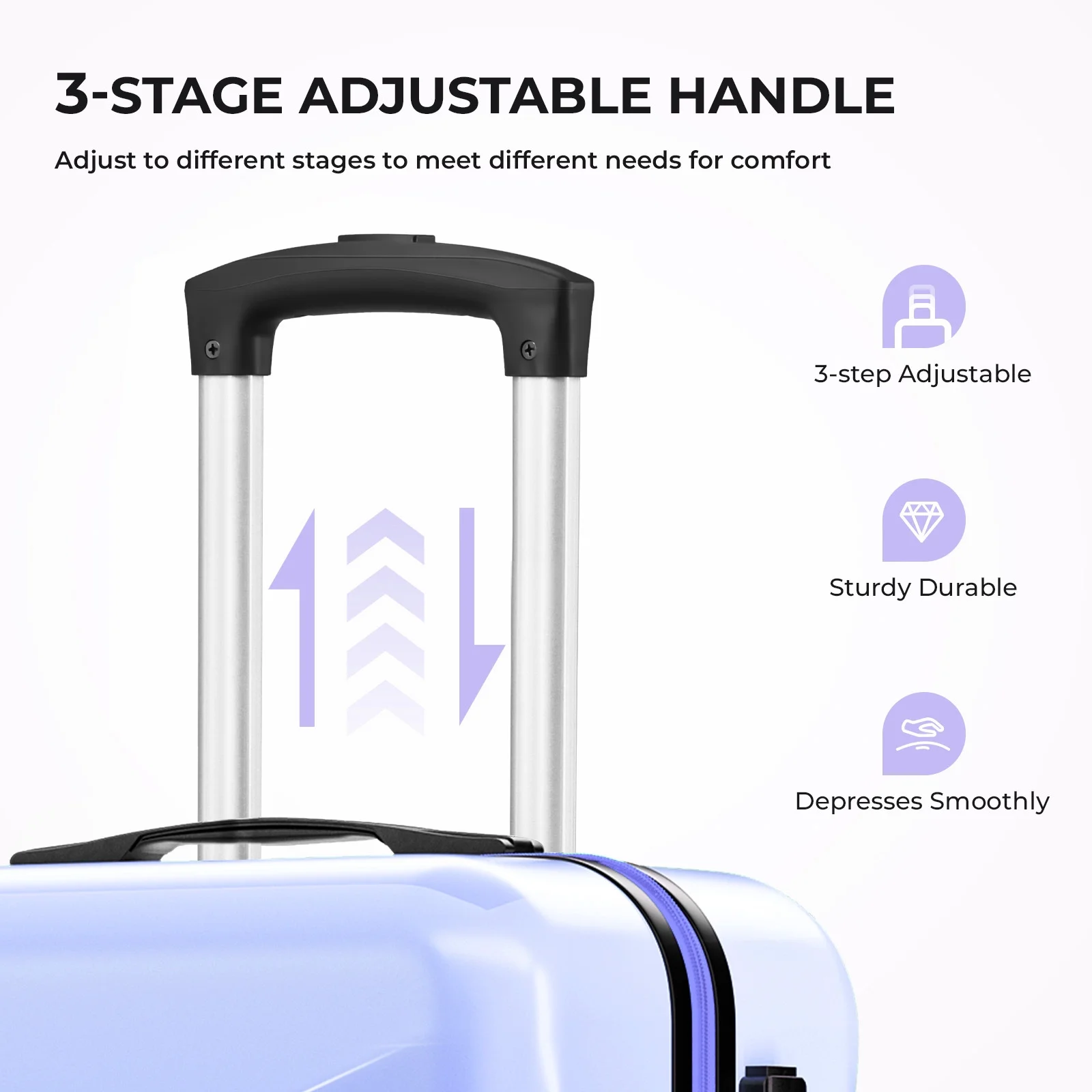 28-inch PC + ABS Large Checked Suitcase with Spinner Wheels and TSA Lock for Travel Trips Business, Purple - Image 4